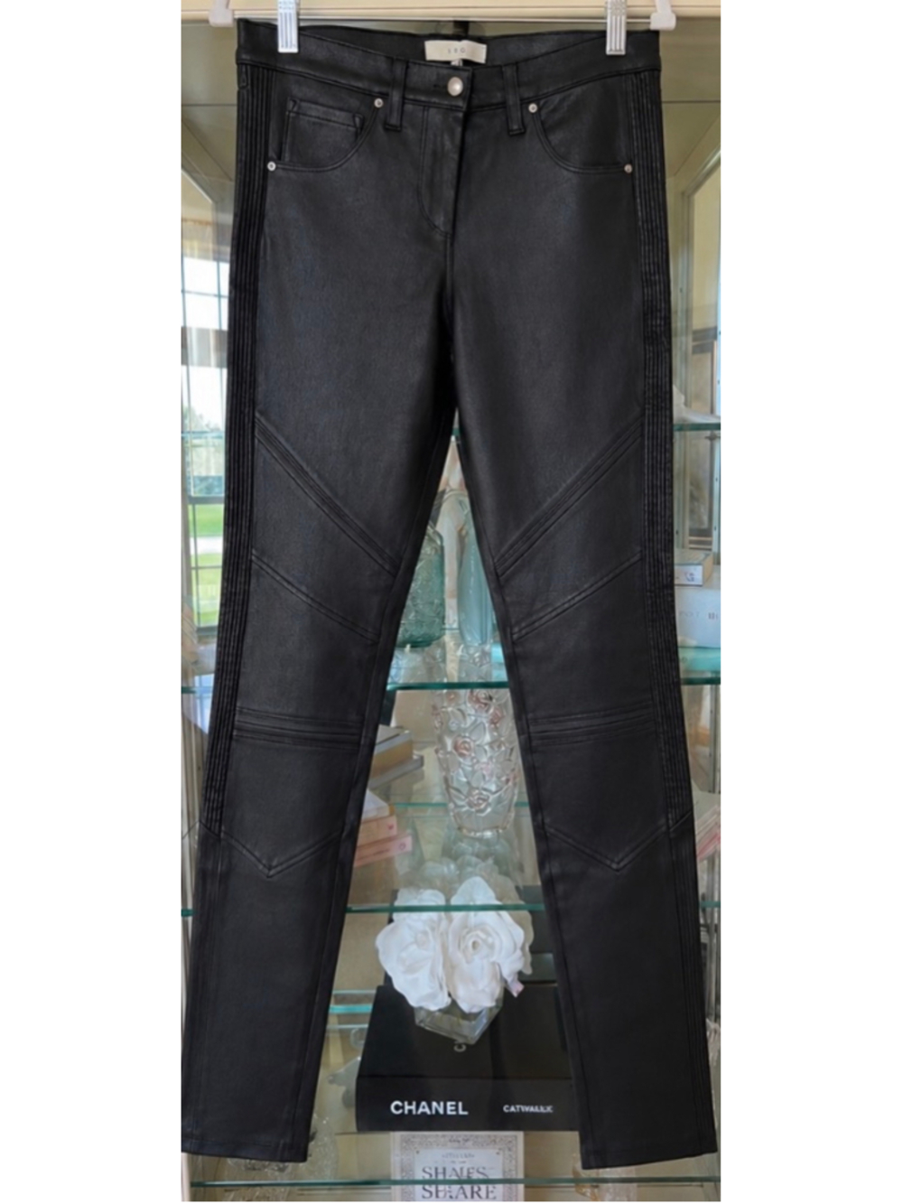 Women's IRO Black Faux Leather Moto Pants Size 6/FR 38